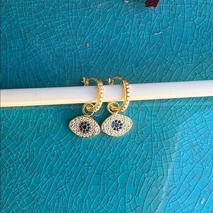 Petite fashion Gold and Blue Evil Eye Earrings
